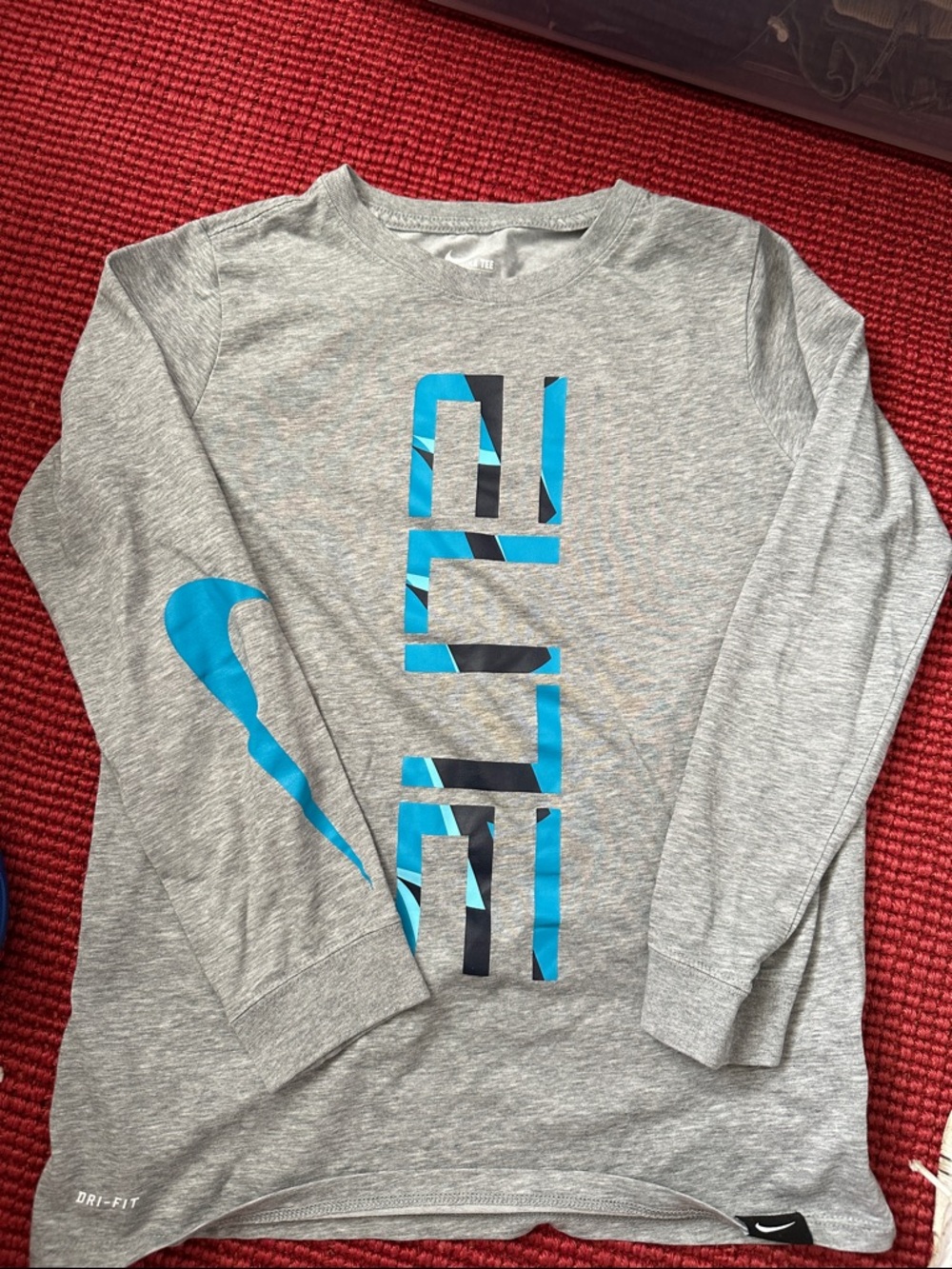 Nike Grey Long Sleeve Tee with Turquoise and Black Graphics